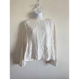 SIR the Label White Cotton Textured Tie-Back Blouse Sz M Long Sleeve  Minimalist